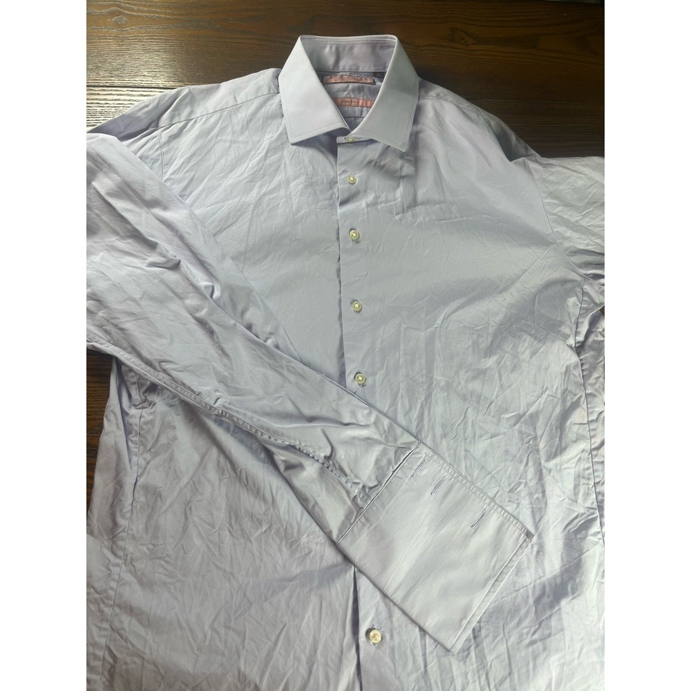 Thomas Pink Dress Shirt Lavender/Blue Slim Fit Formal Cotton Men's 16 Button